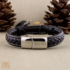 Stainless steel magnetic clasp on personalized leather bracelet