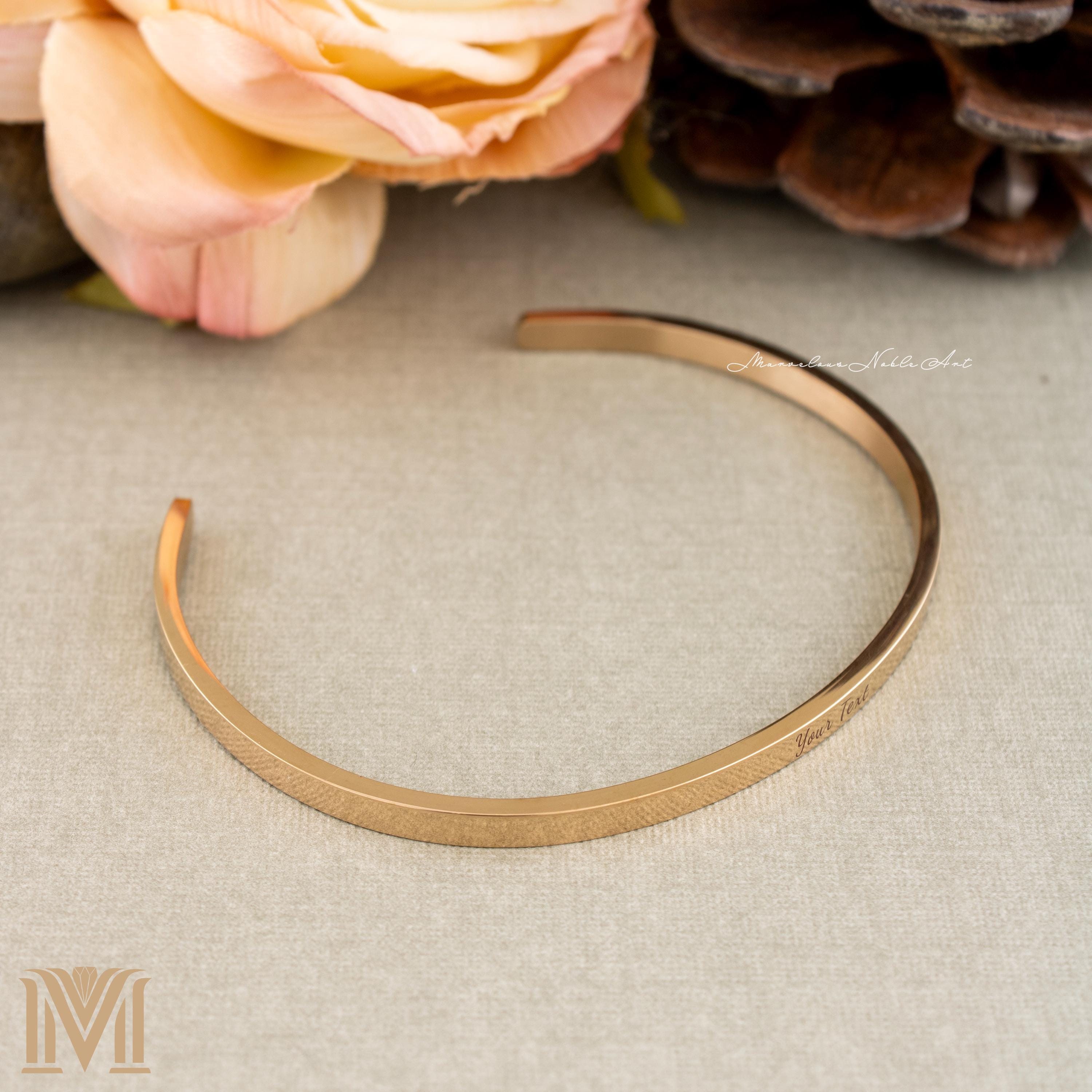Engraved rose gold cuff front view