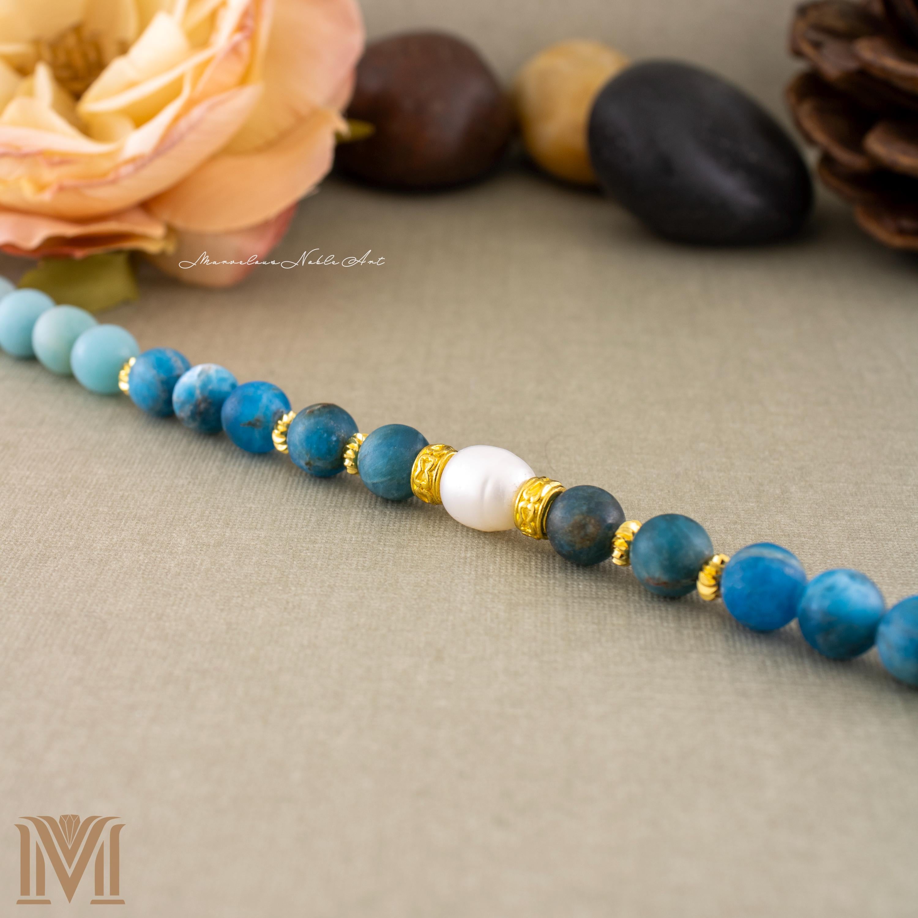 Matte blue gemstone necklace detail