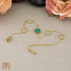 Teal enamel flower bracelet with gold-plated links