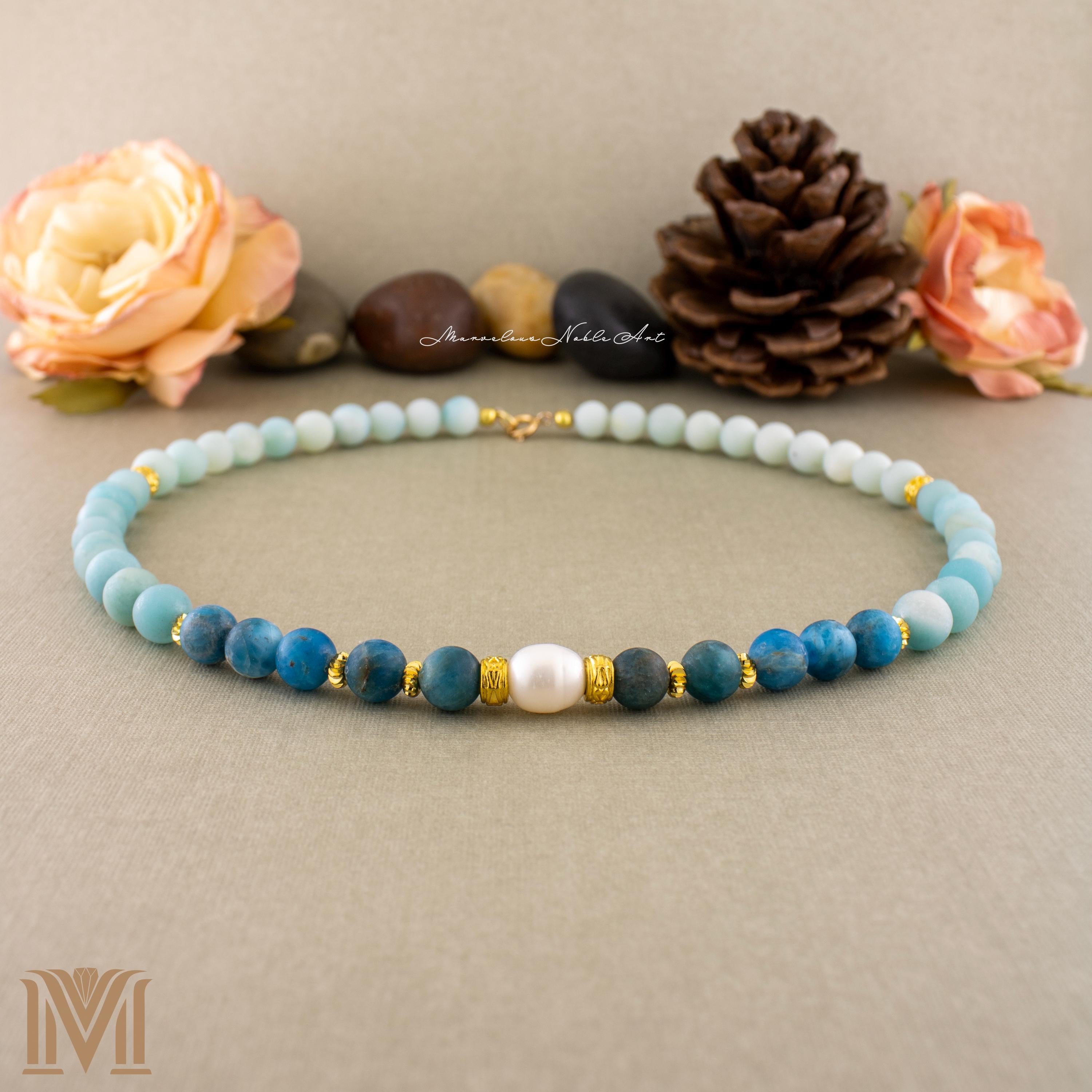 Cultured Pearl and Amazonite close-up