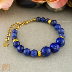 Lapis Lazuli and Sodalite bracelet with Pearl and gold accents