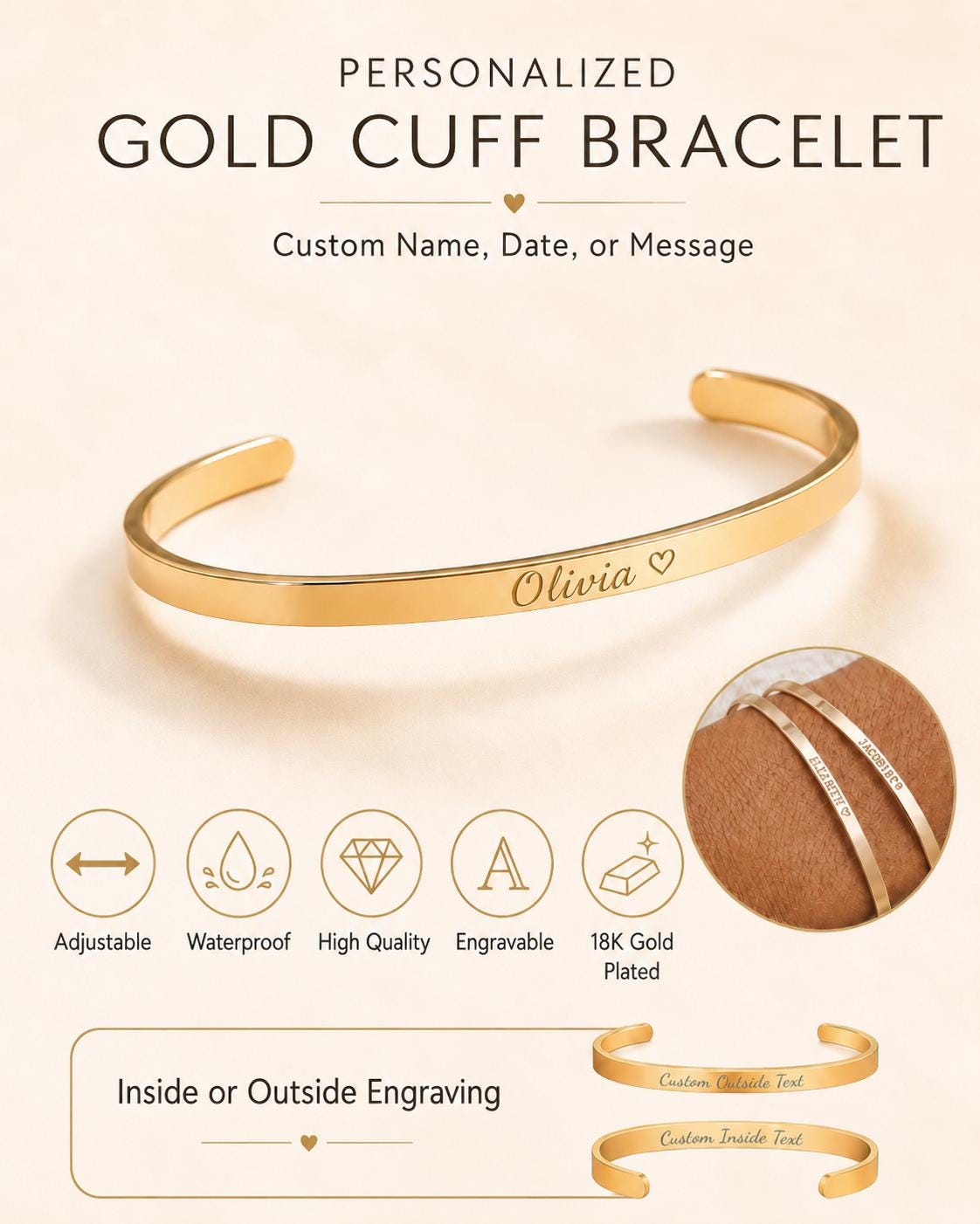 Gold cuff bracelet