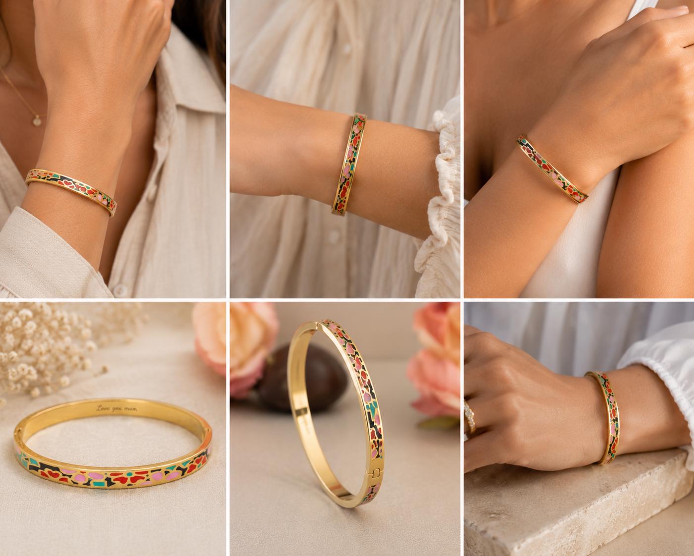 Gold plated colorful bangle bracelet