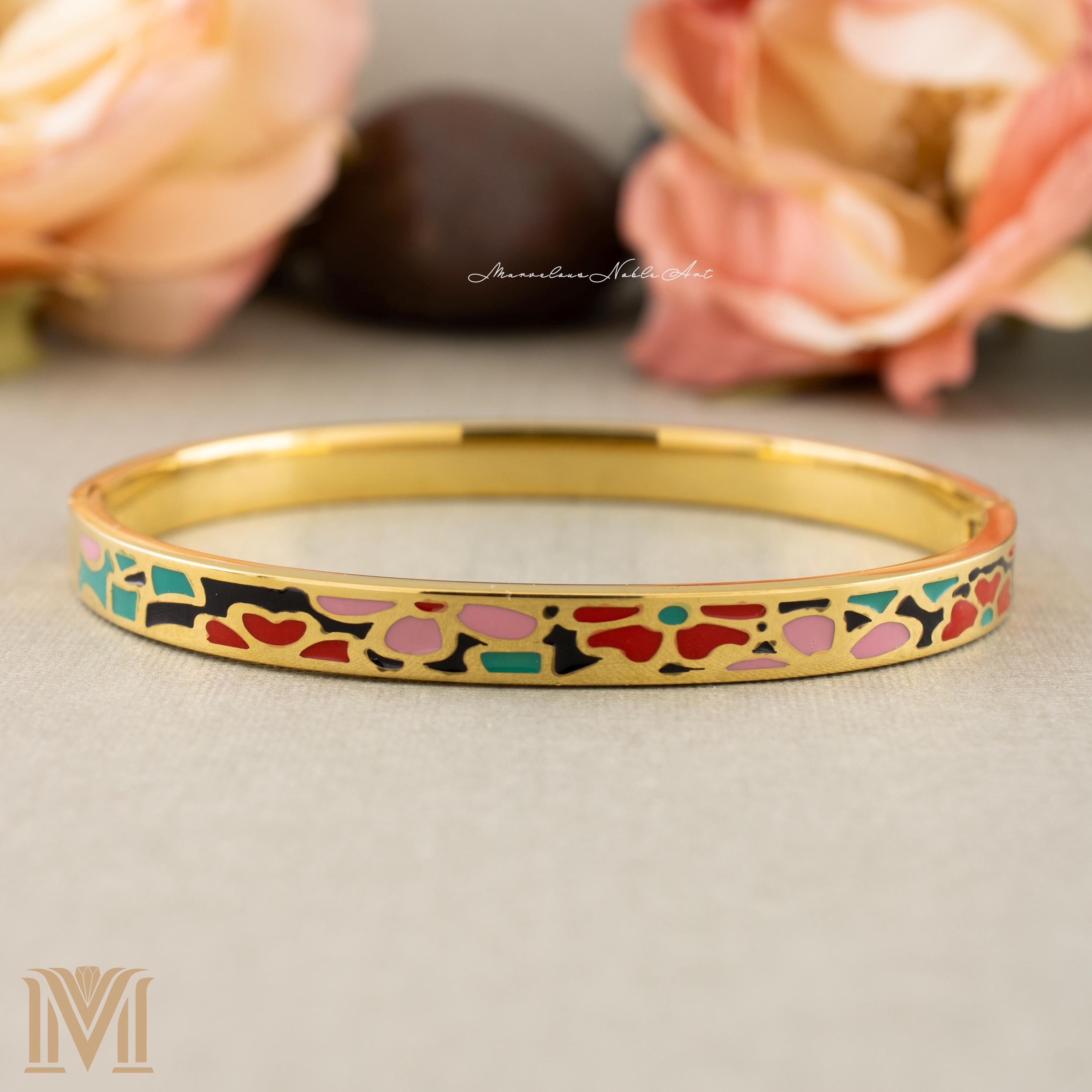 Personalized gold enamel bracelet