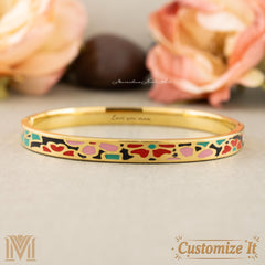 Gold plated colorful enamel hinged bangle bracelet