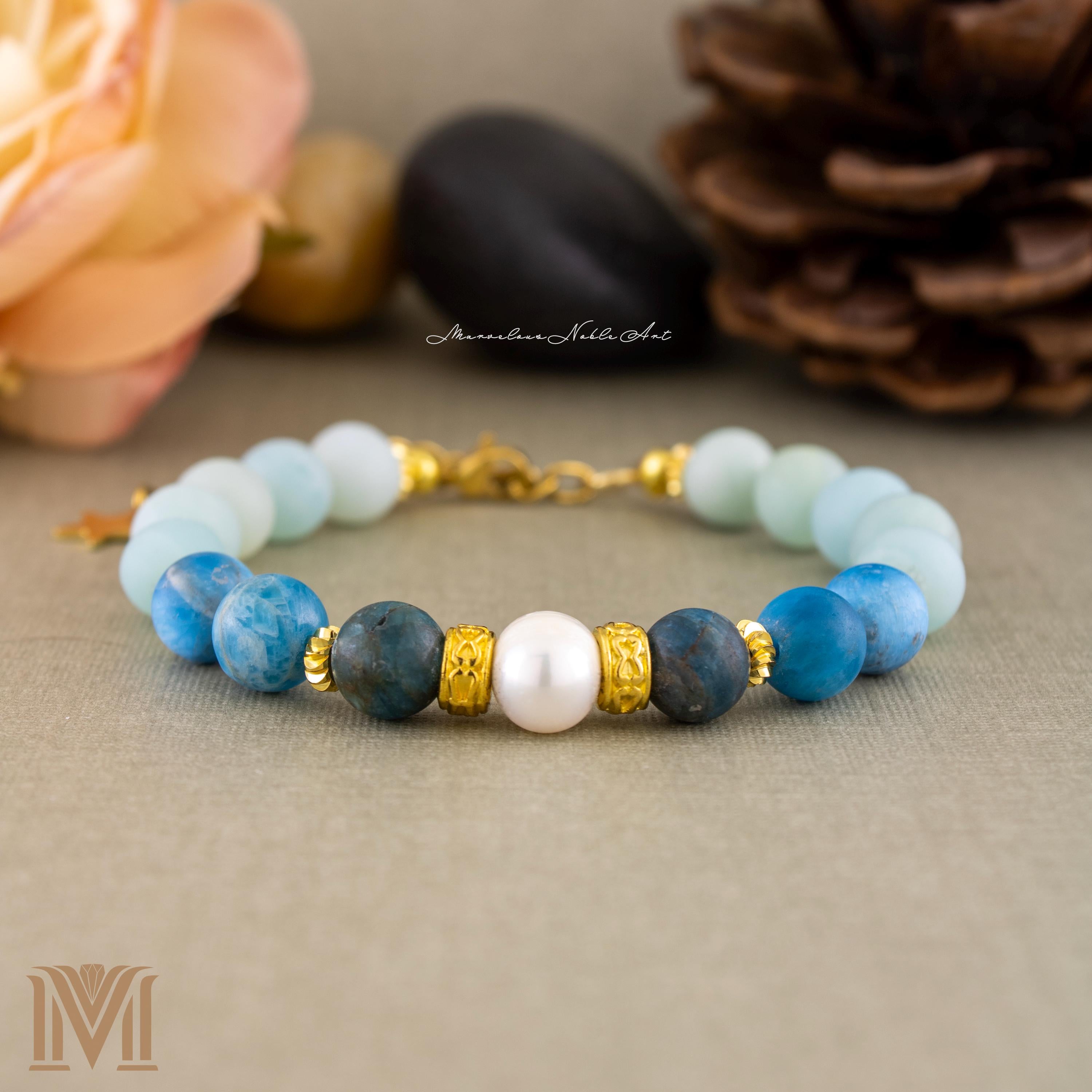Top view of blue gemstone bracelet