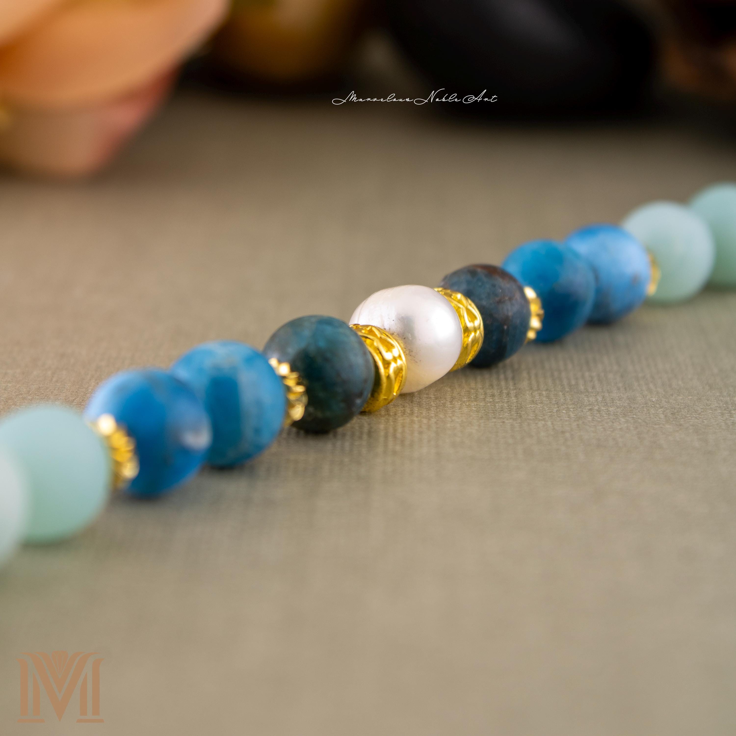 Apatite Amazonite bracelet with Pearl centerpiece