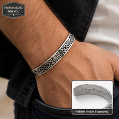 Personalized silver Celtic knot cuff bracelet