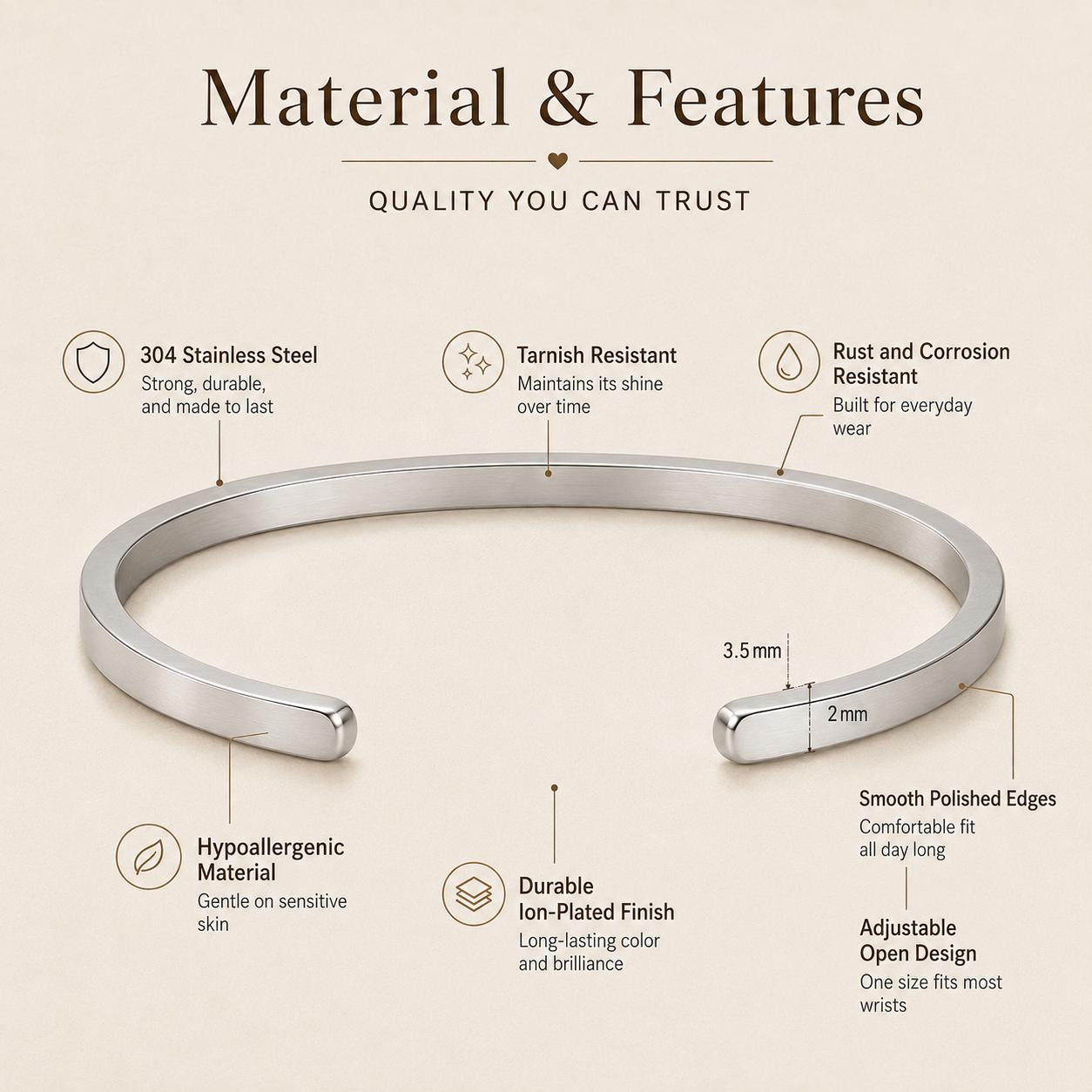304 stainless steel cuff features
