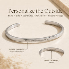 Silver personalized cuff with optional outside engraving