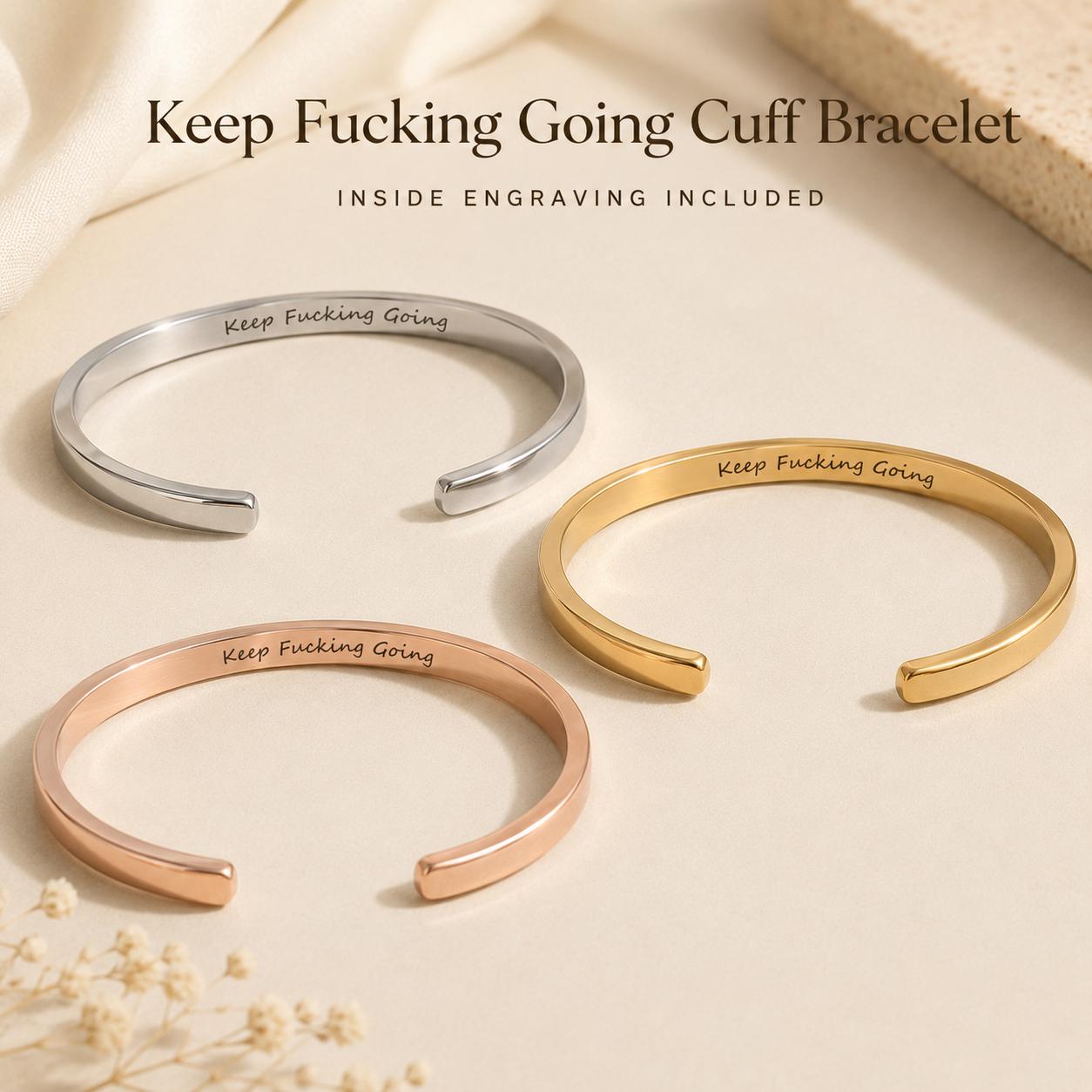 Silver, gold and rose-gold minimalist cuff bracelets with hidden inside engraving