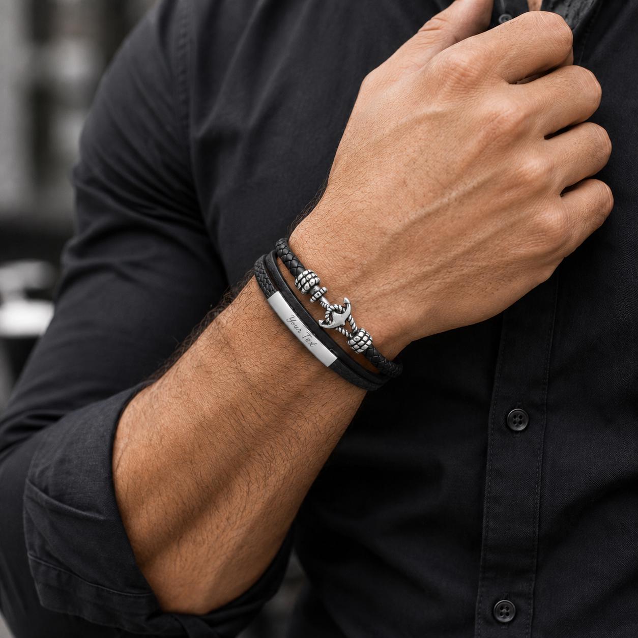 Male model wearing anchor bracelet