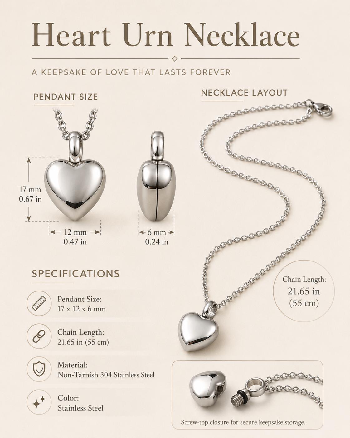 Heart urn necklace infographic