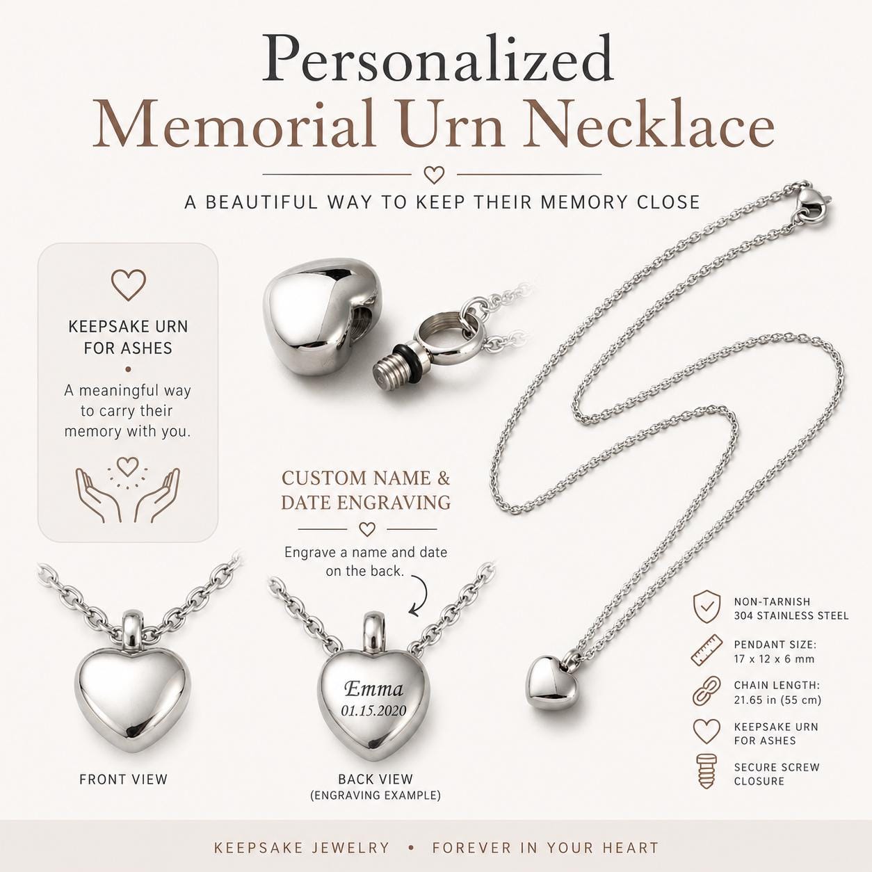 Heart urn pendant specifications