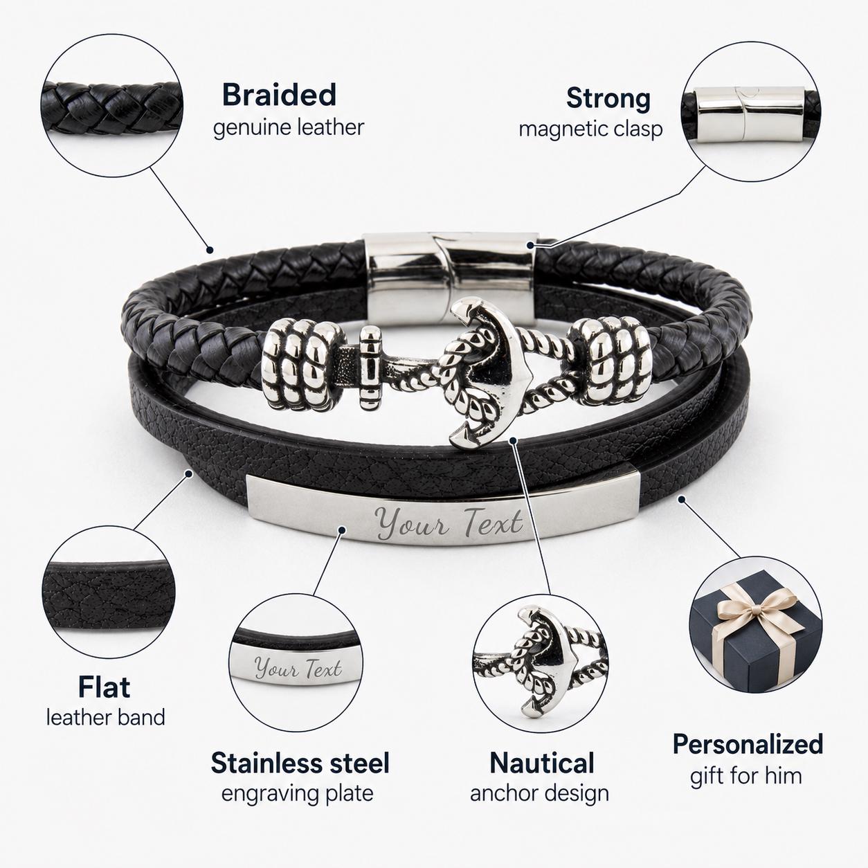 Sailor-inspired bracelet with engraved plate
