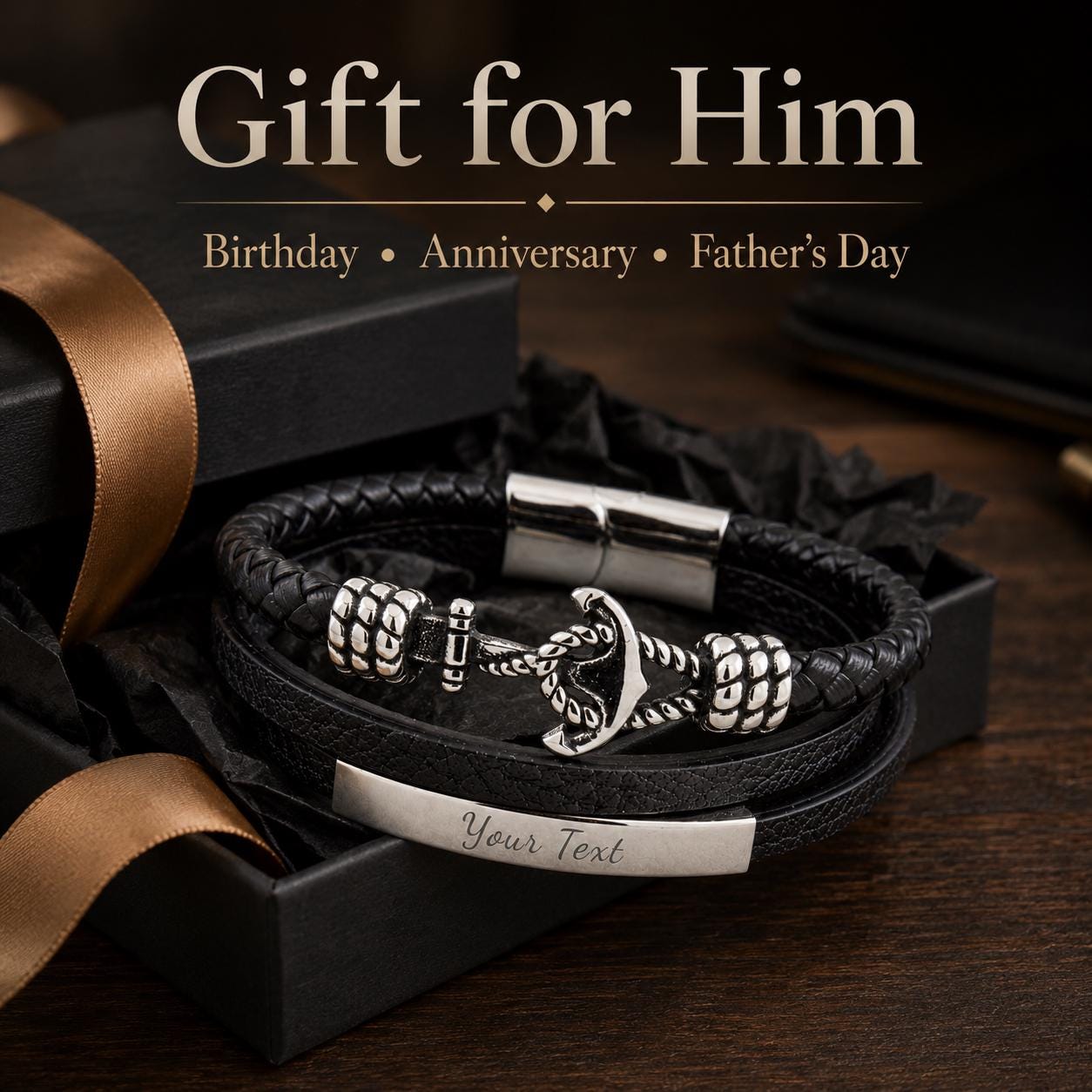 Braided nautical leather bracelet for men