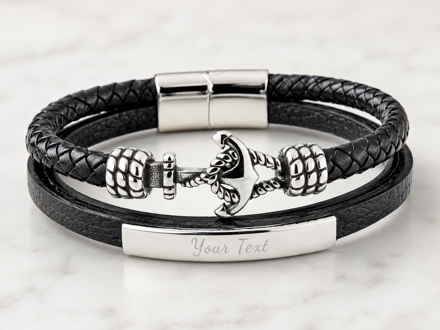 Personalized nautical leather bracelet