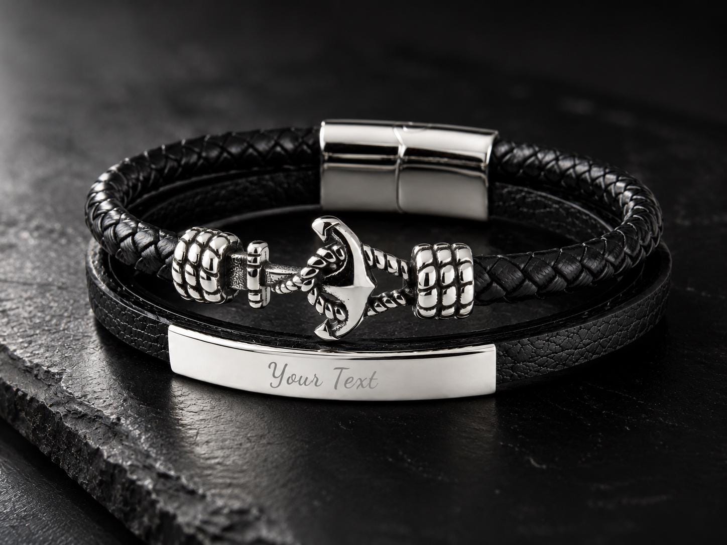 Personalized anchor bracelet with silver-tone accents