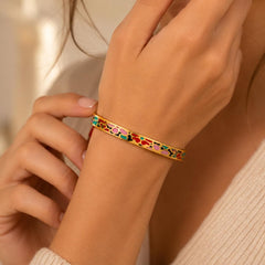 Inside engraving on personalized gold enamel bangle bracelet