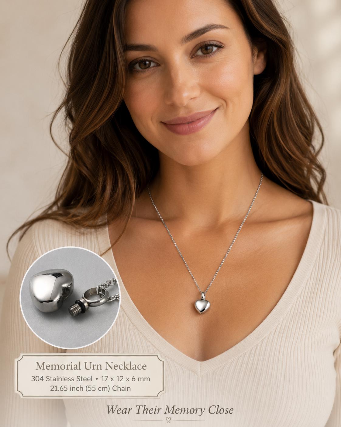 Woman wearing heart keepsake necklace