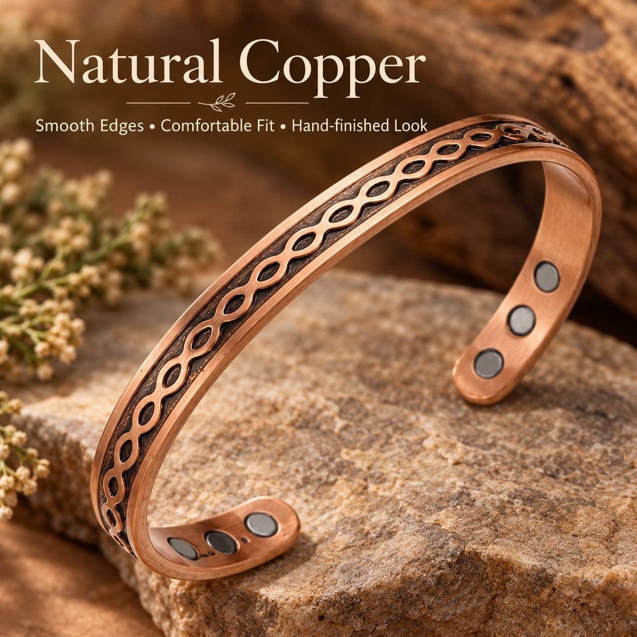 Outside and inside views of copper cuff