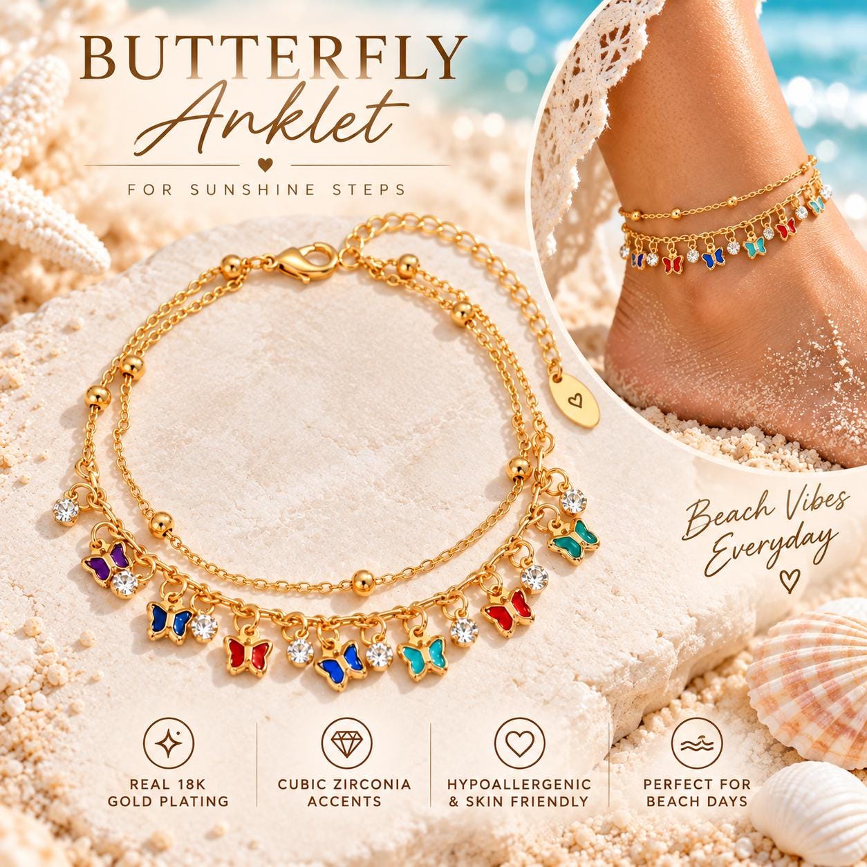 Colorful butterfly anklet product photo