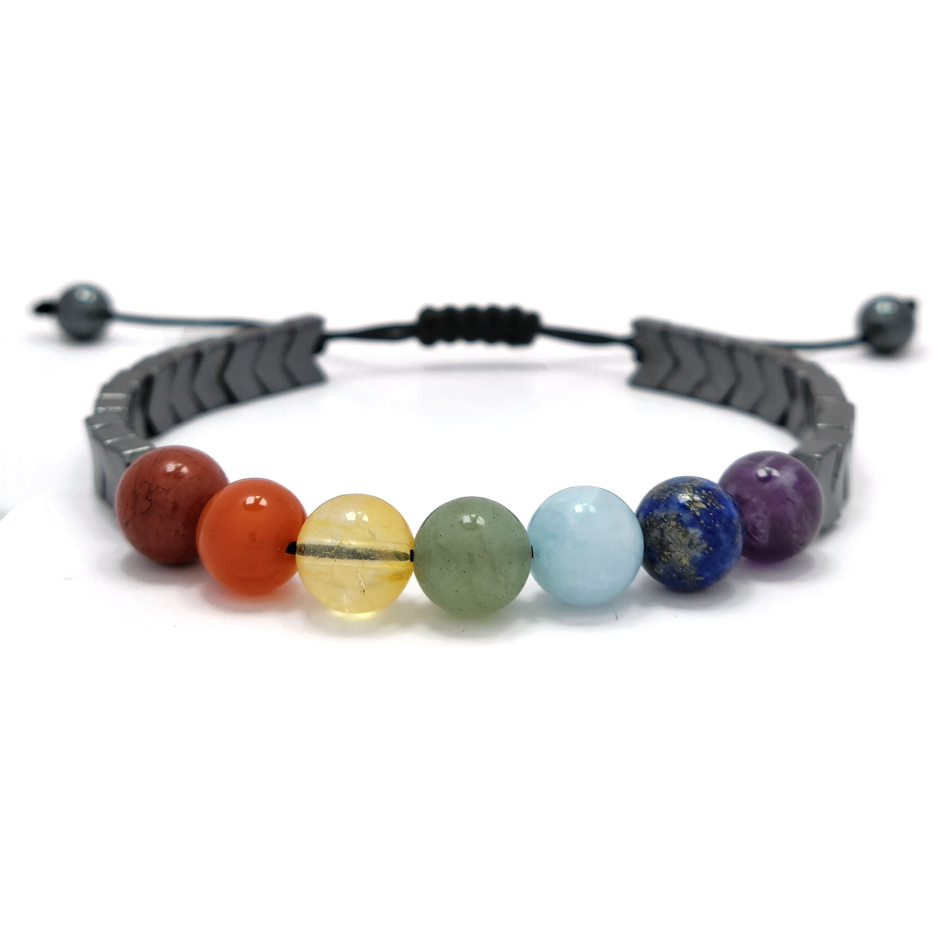 7 Chakra Bracelet with Hematite beads, 100% Natural, 7 chakra bracelet, anxiety relief, Natural Healing Gemstone Bracelet, stress relief