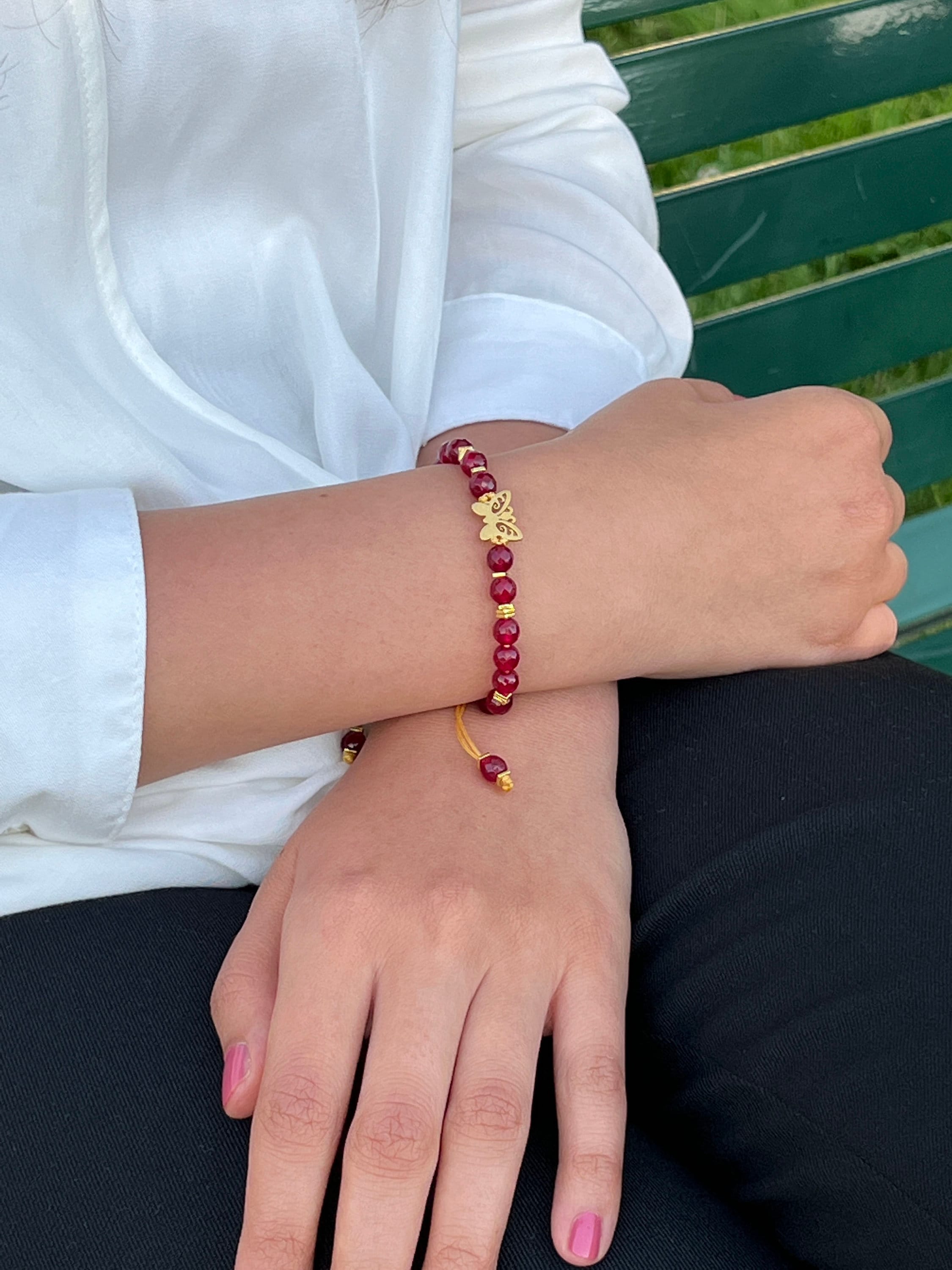 Red Jade bracelet for women, Butterfly Bracelet, beaded bracelet, Malaysian Jade, red gemstone bracelet women, Shiny Bracelets