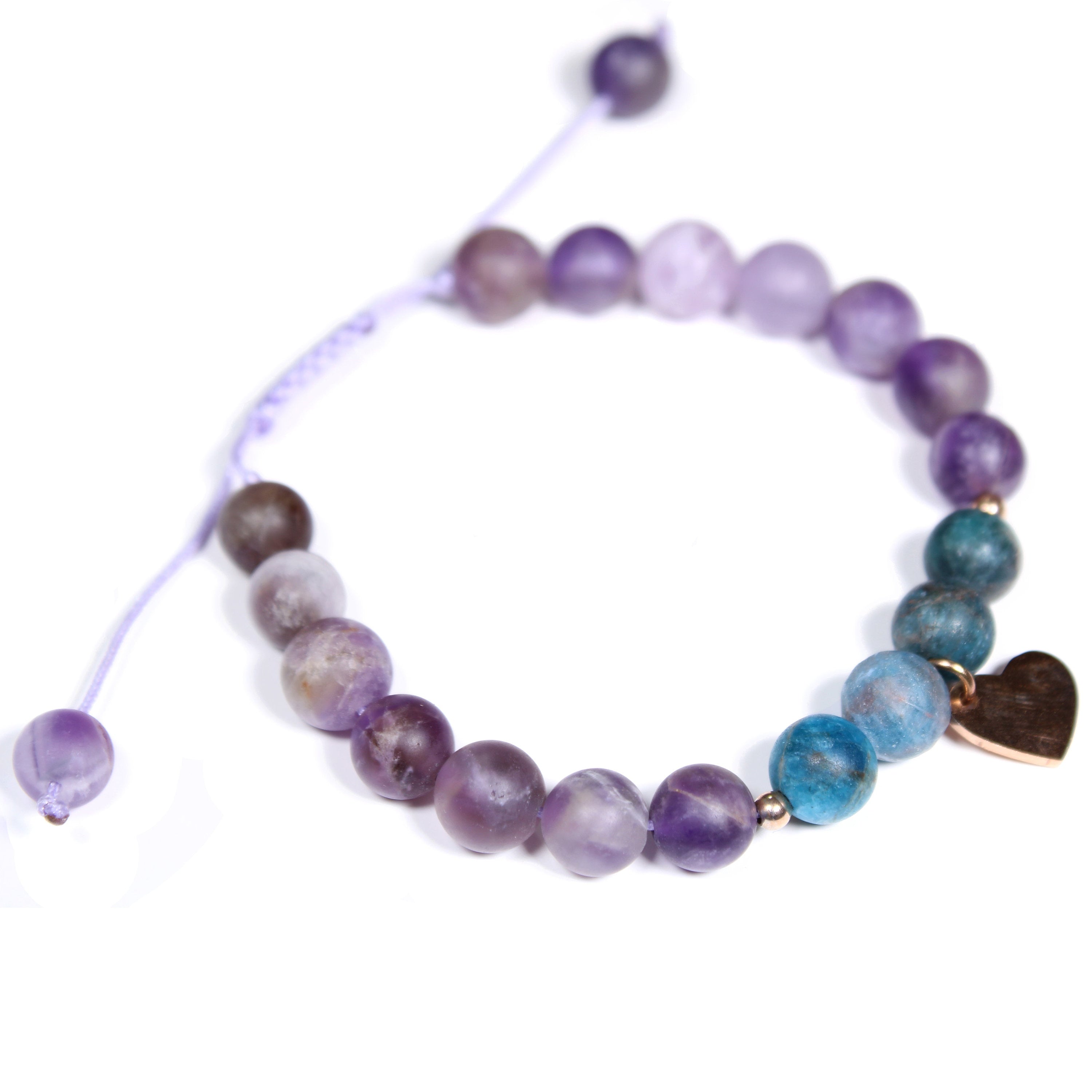 amethyst Bracelet and Apatite with Heart pendant, Frosted Amethyst, Heart charm, for women, women's bracelet, Amethyst Bracelet