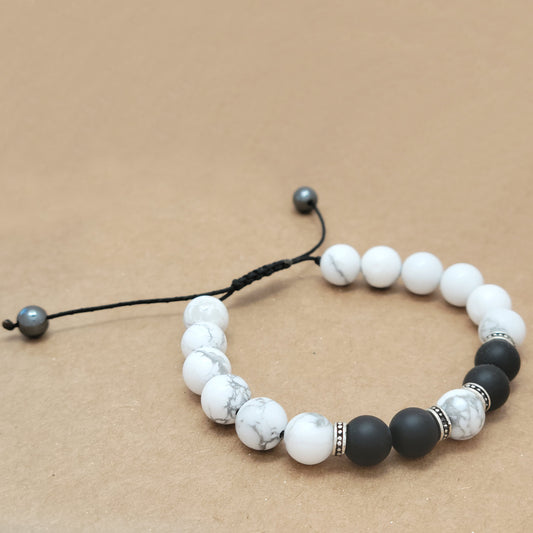 Howlite bracelet with matte onyx bracelet, flexible bracelets, Armband, onyx bracelets, black onyx Stone