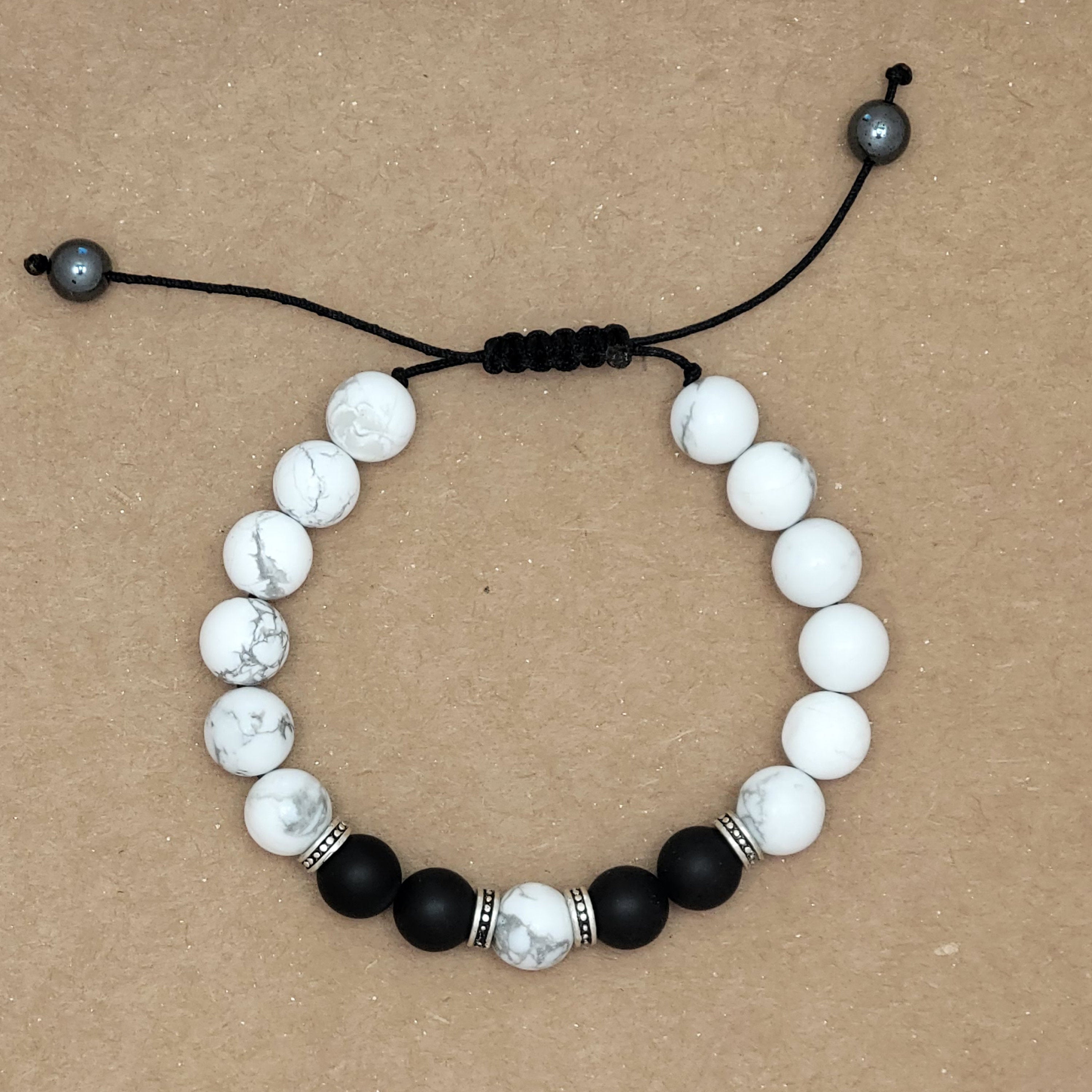 Howlite bracelet with matte onyx bracelet, flexible bracelets, Armband, onyx bracelets, black onyx Stone