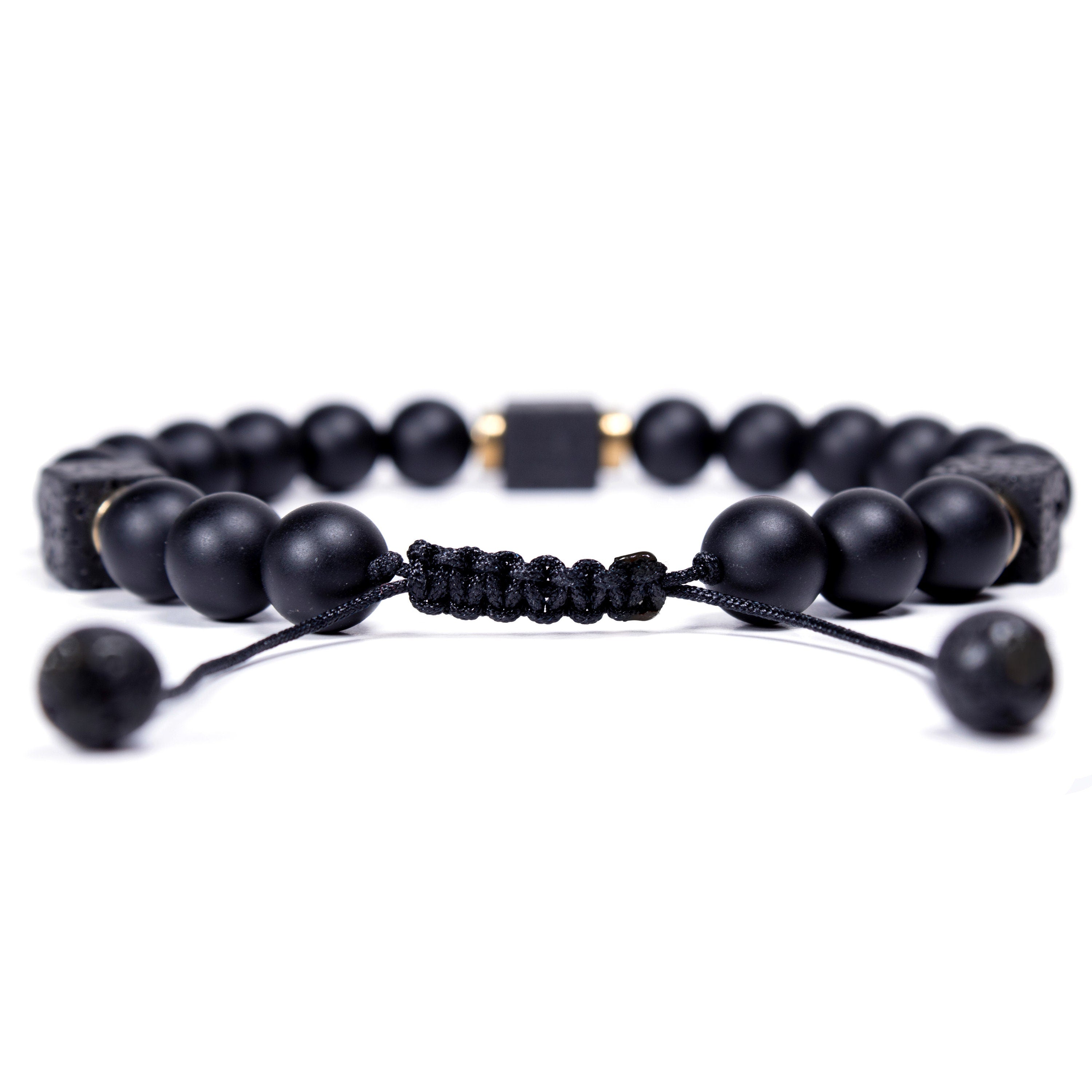 Unisex Black Onyx and Lava Stone Bracelet - Handcrafted Natural Gemstone Jewelry with Matte Beads for Men and Women - Square Cube Stone