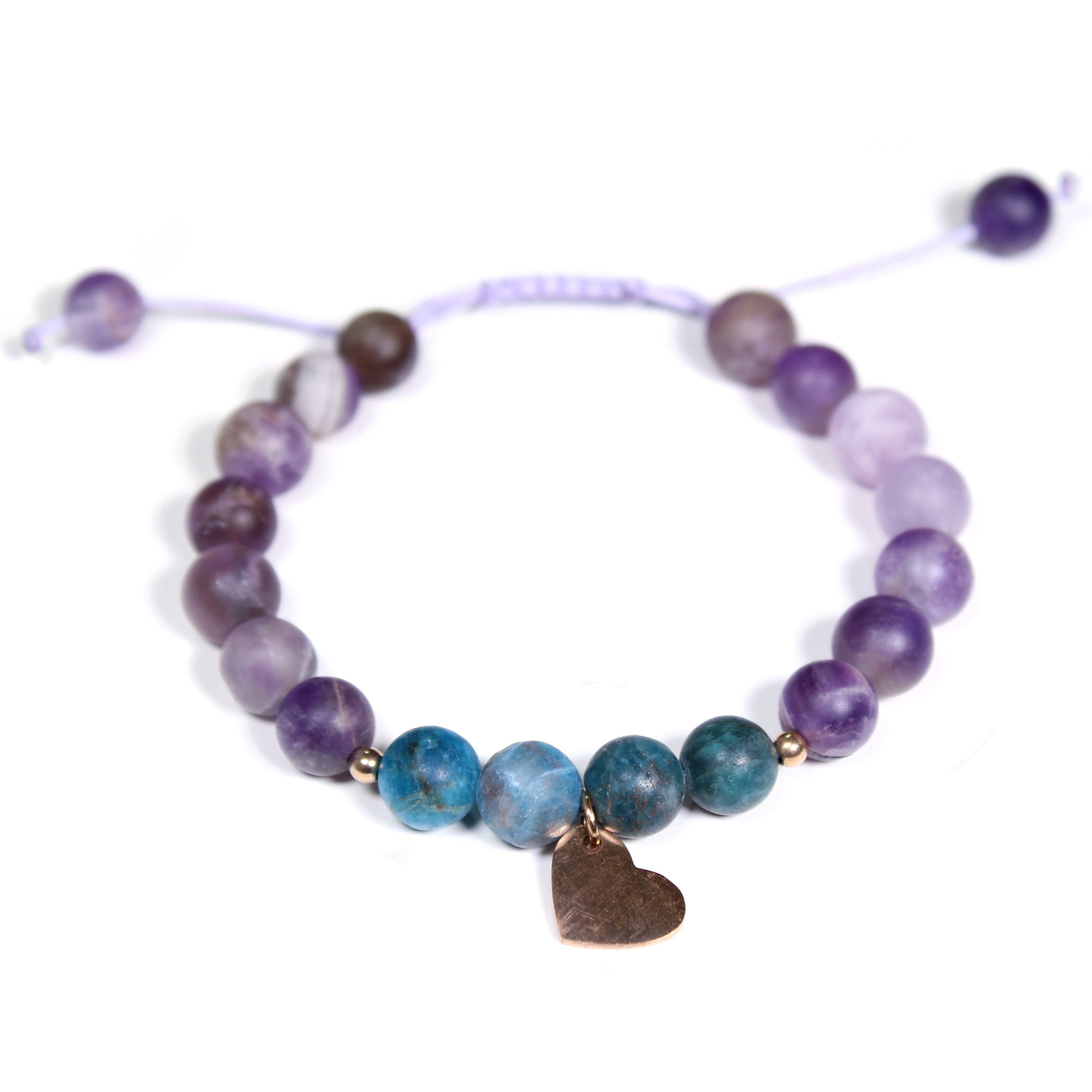 amethyst Bracelet and Apatite with Heart pendant, Frosted Amethyst, Heart charm, for women, women's bracelet, Amethyst Bracelet