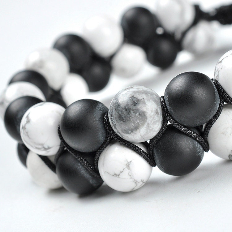 Howlite and Agate Bracelet, Howlite Bracelet, Black Agate Bracelet, Power Bracelet, Stress relief, howlite crystal, memorial bracelet