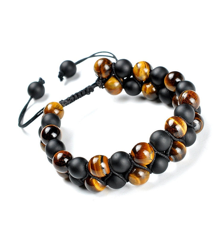 Tiger Eye and Black Onyx Bracelet, Anxiety bracelet, Double Layer Tiger eye and Onyx, Grounding, Energy healing, Spirtual protection