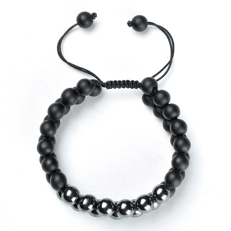 Dual Depths: Hematite and Onyx Double Layer Bracelet