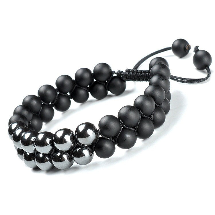 Dual Depths: Hematite and Onyx Double Layer Bracelet