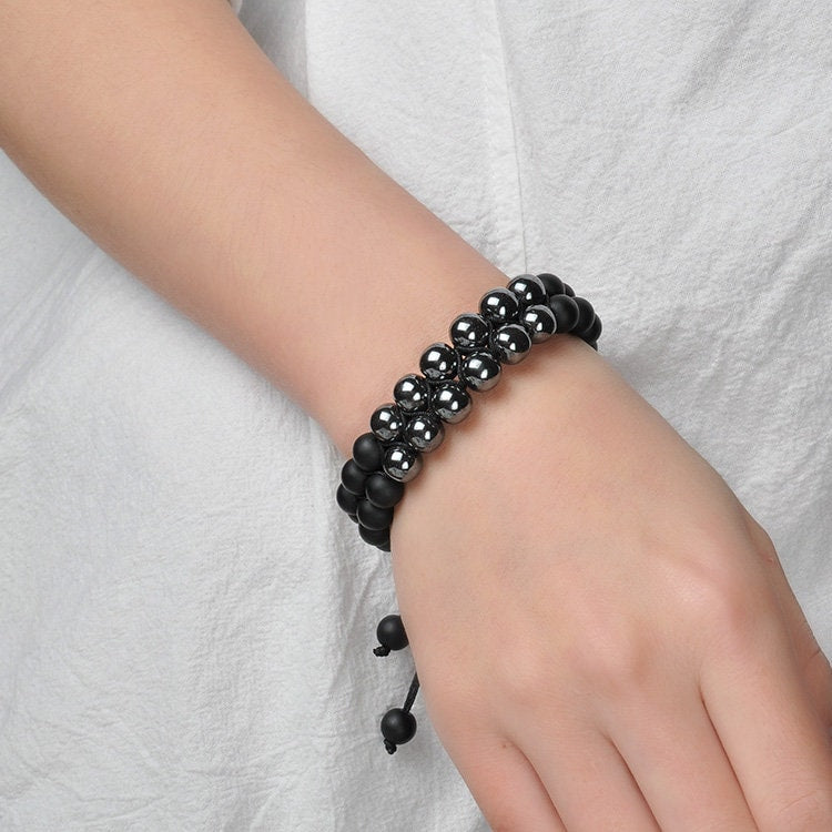 Dual Depths: Hematite and Onyx Double Layer Bracelet