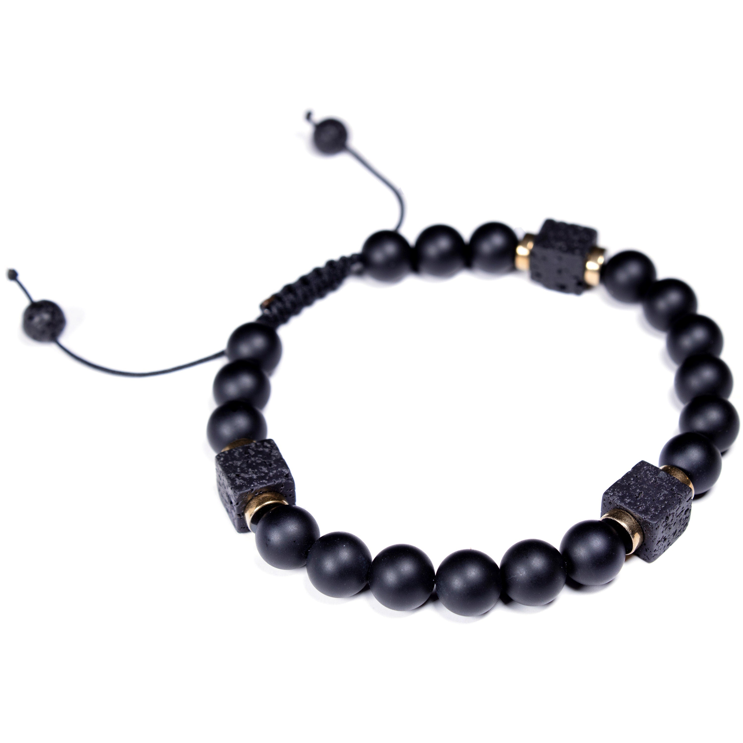 Unisex Black Onyx and Lava Stone Bracelet - Handcrafted Natural Gemstone Jewelry with Matte Beads for Men and Women - Square Cube Stone