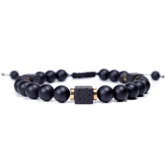 Unisex Black Onyx and Lava Stone Bracelet - Handcrafted Natural Gemstone Jewelry with Matte Beads for Men and Women - Square Cube Stone