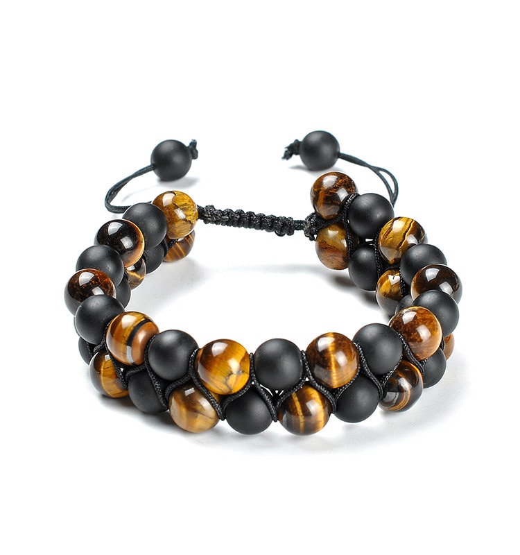 Tiger Eye and Black Onyx Bracelet, Anxiety bracelet, Double Layer Tiger eye and Onyx, Grounding, Energy healing, Spirtual protection