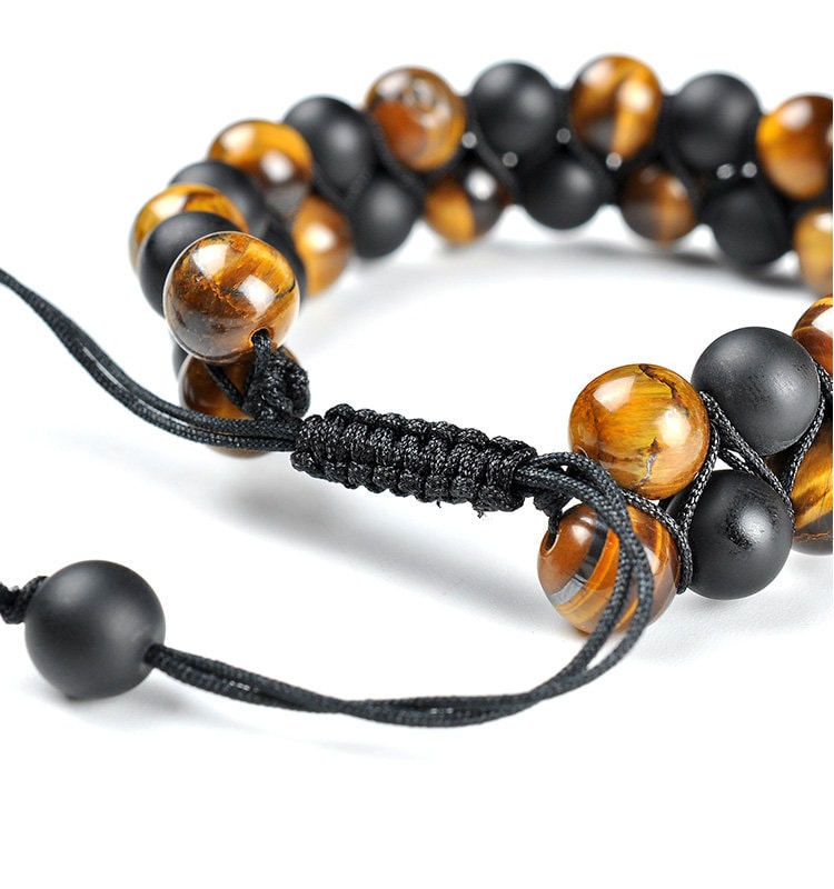 Tiger Eye and Black Onyx Bracelet, Anxiety bracelet, Double Layer Tiger eye and Onyx, Grounding, Energy healing, Spirtual protection