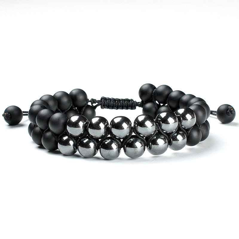 Dual Depths: Hematite and Onyx Double Layer Bracelet