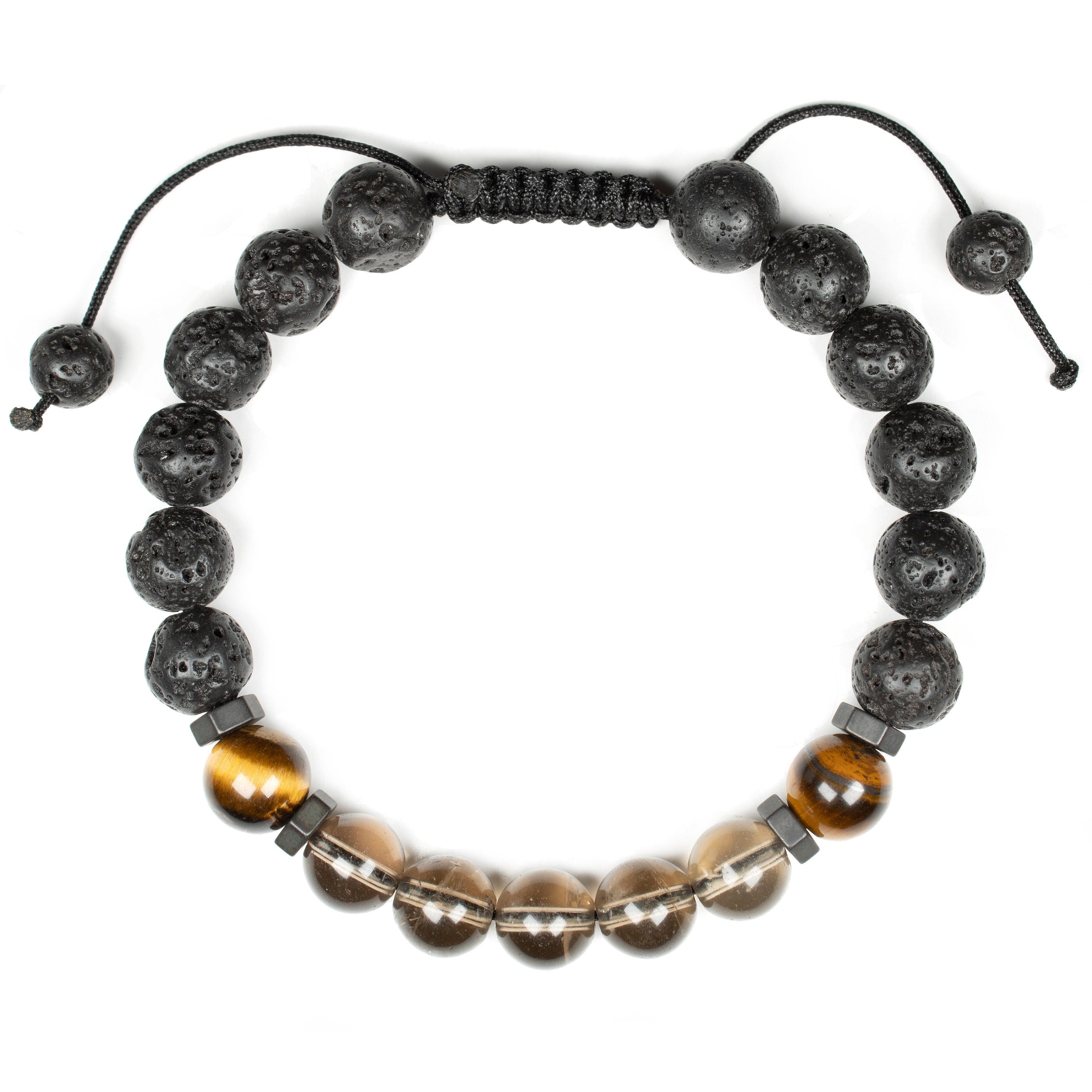 Smoky quartz crystal bracelet with Tigers eye and Lava, Natural, Oil diffuser Bracelet, for Men & Women, stress negative emotions relief