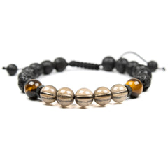 Smoky quartz crystal bracelet with Tigers eye and Lava, Natural, Oil diffuser Bracelet, for Men & Women, stress negative emotions relief