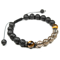 Smoky quartz crystal bracelet with Tigers eye and Lava, Natural, Oil diffuser Bracelet, for Men & Women, stress negative emotions relief