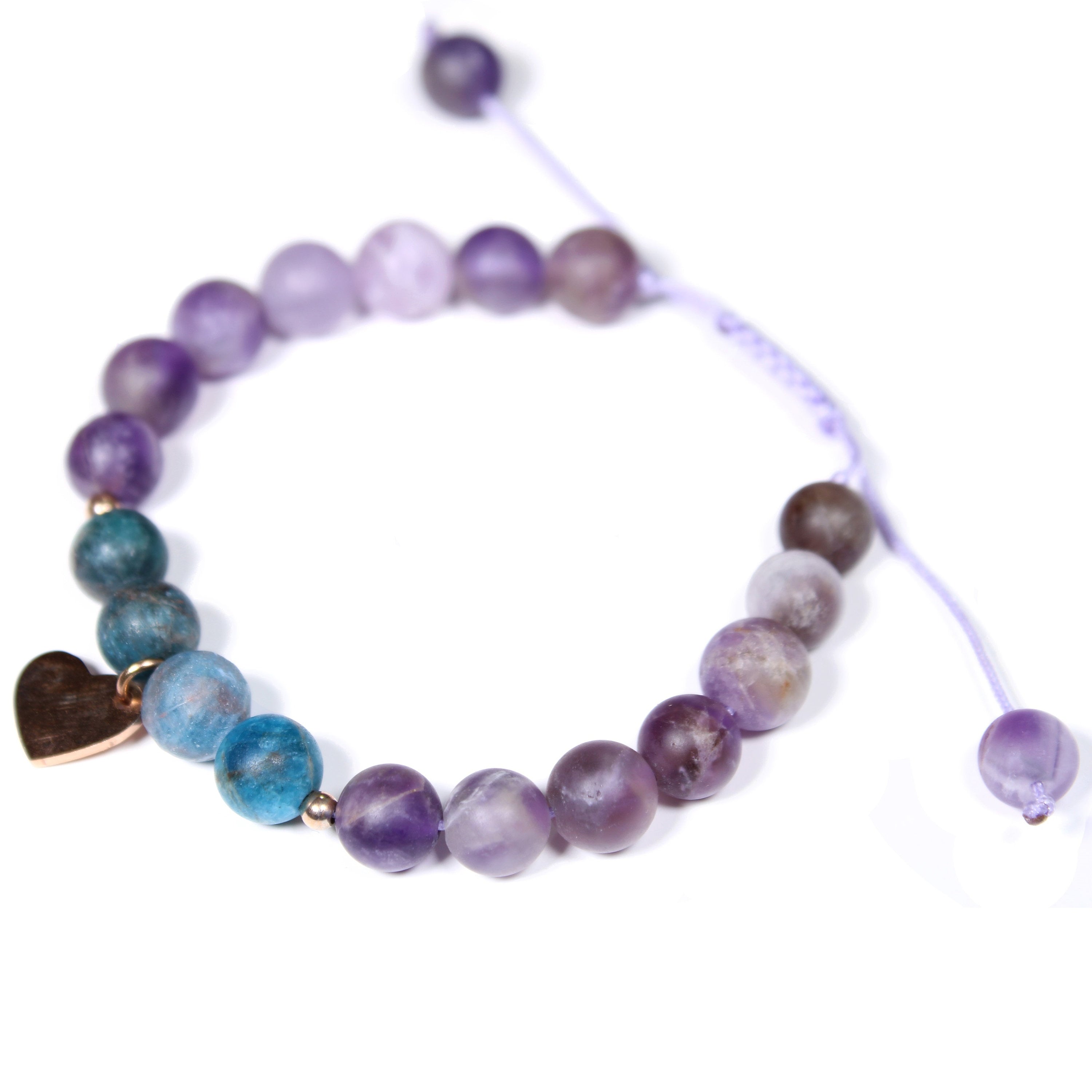 amethyst Bracelet and Apatite with Heart pendant, Frosted Amethyst, Heart charm, for women, women's bracelet, Amethyst Bracelet