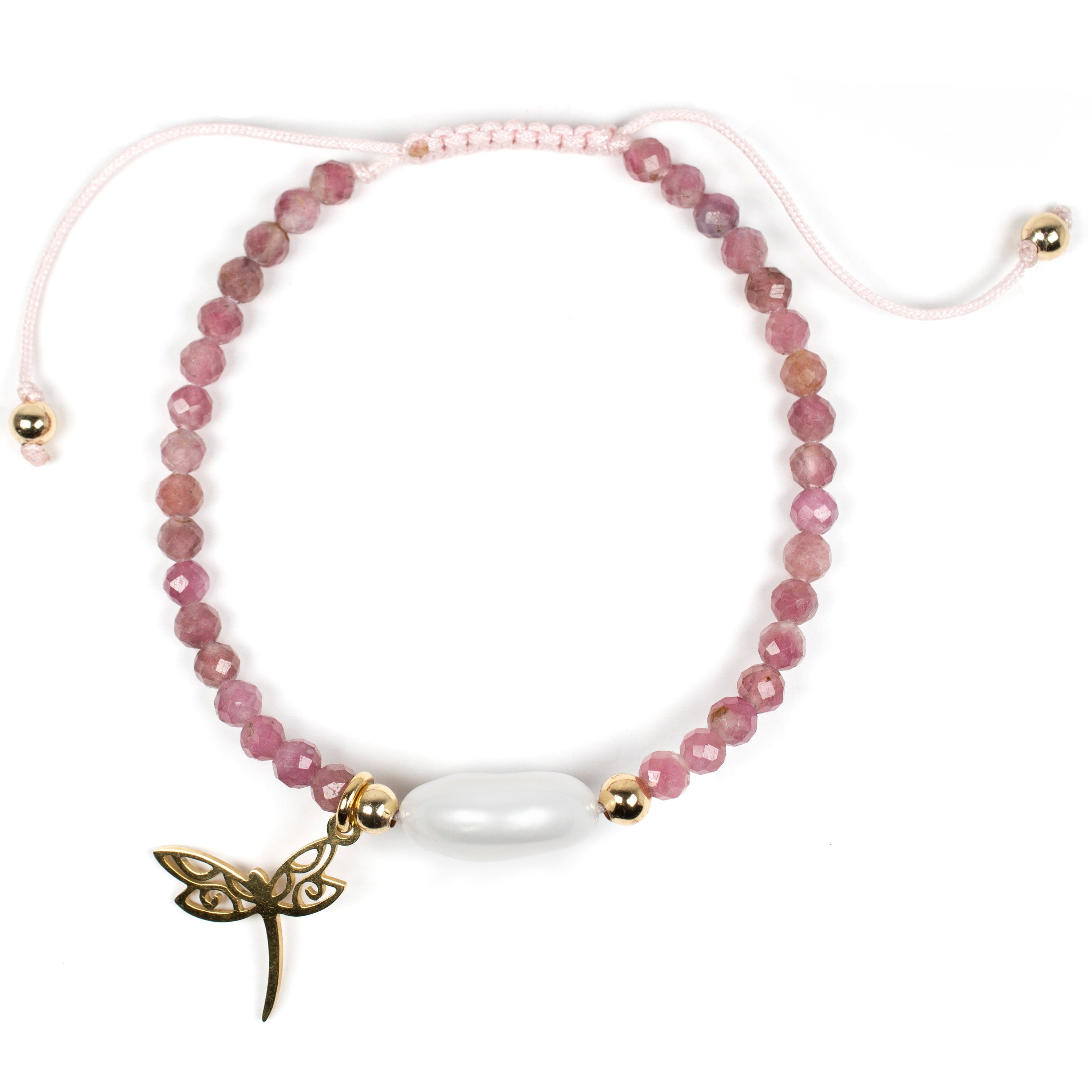 Natural Tourmaline and Pearl bracelet for women & girls, Butterfly charm, pink tourmaline, real Pearl bracelets, beads jewelry, gemstone