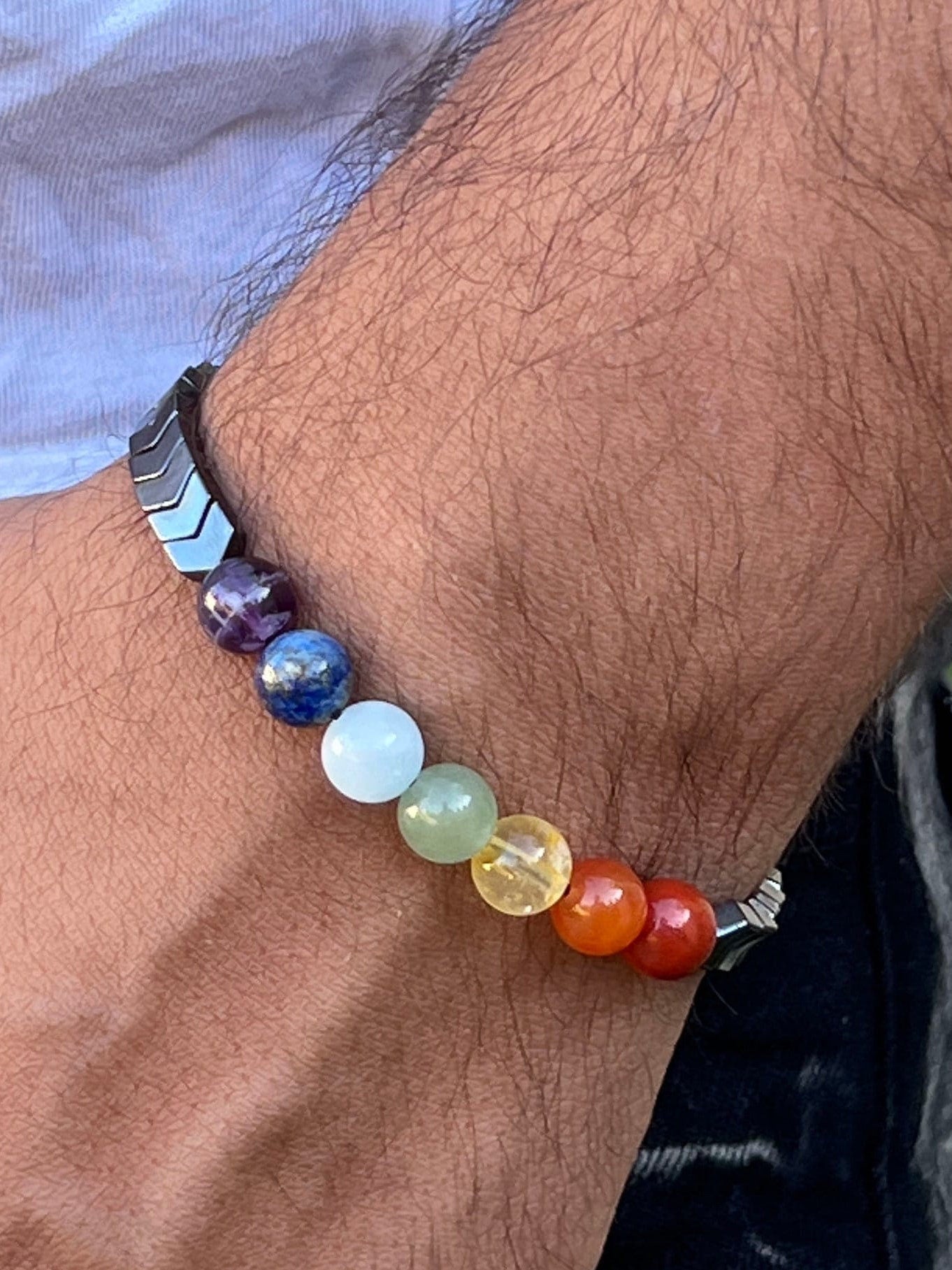 7 Chakra Bracelet with Hematite beads, 100% Natural, 7 chakra bracelet, anxiety relief, Natural Healing Gemstone Bracelet, stress relief